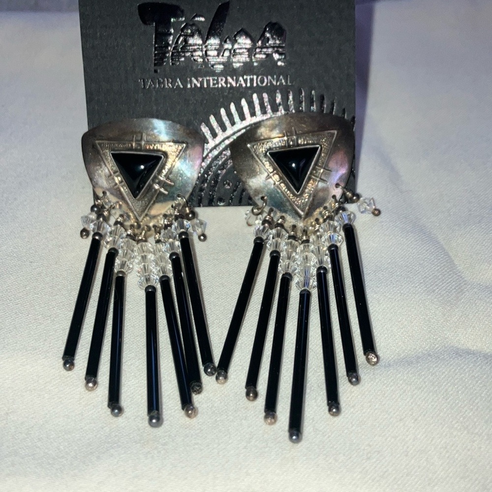 Art Deco Silver and Black Chandelier Earrings